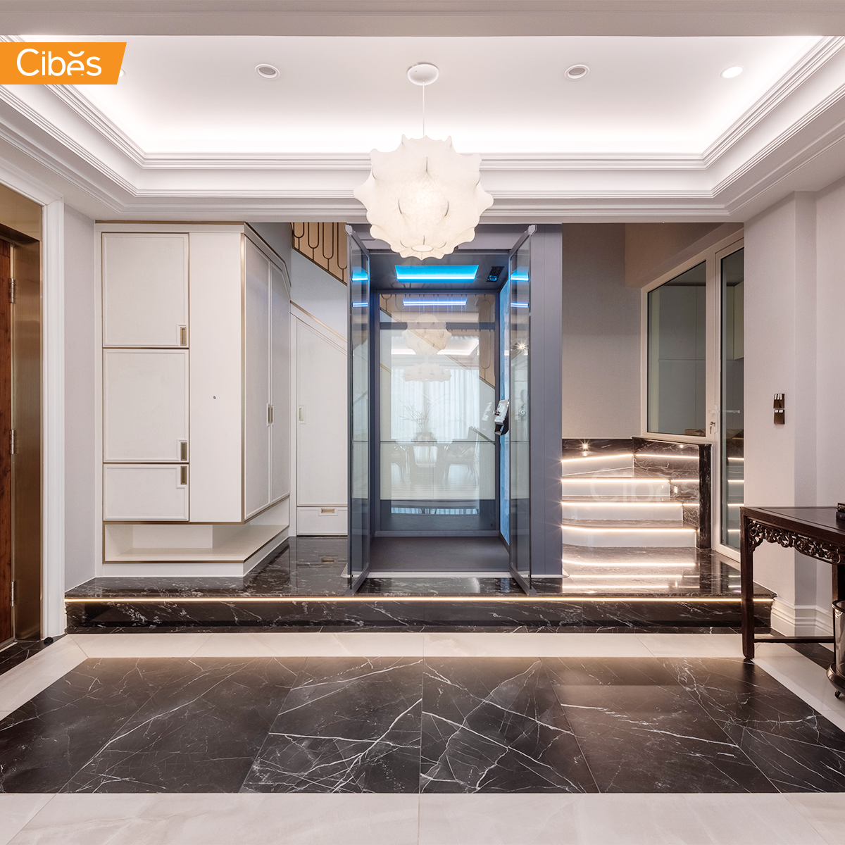 Thang máy nhập khẩu Cibes V90 Galaxy sang trọng, hiện đại trong không gian Penthouse tại Sai Gon Pearl, TP HCM